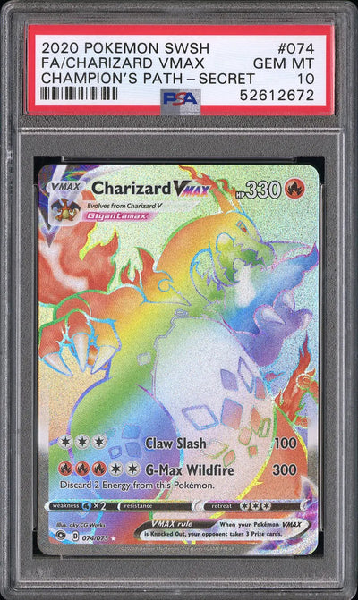 2020 Pokemon SWSH Champion's Path Charizard VMAX -Secret Fa PSA 10 74/73