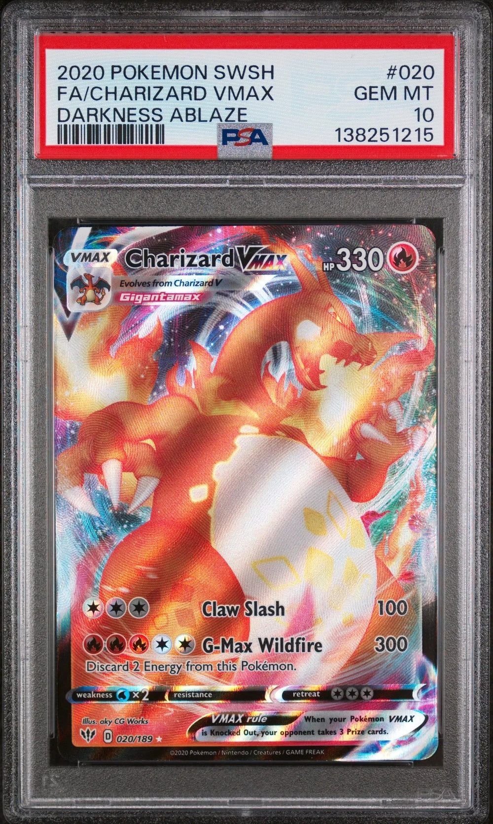 2020 Pokemon Sword & Shield Darkness Ablaze Charizard VMAX Fa PSA 10 20/189