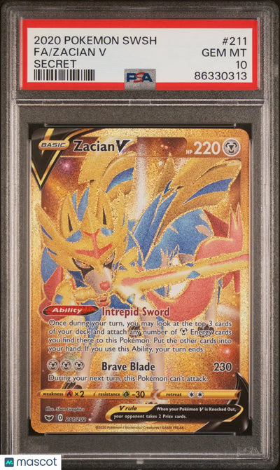 2020 Pokemon Sword & Shield Zacian V Fa Secret PSA 10 #211