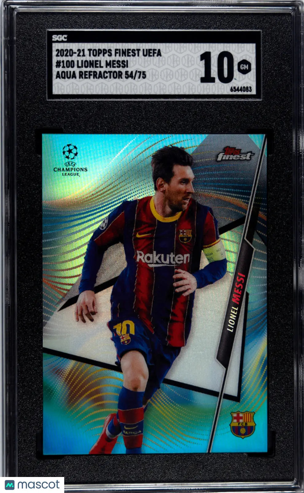 2020 Topps Finest Uefa Lionel Messi #100 Aqua Refractor SGC 10
