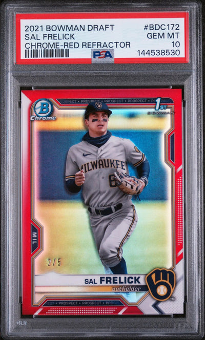 2021 1st Bowman Chrome Draft Sal Frelick RC Rookie Red Refractor /5 PSA 10