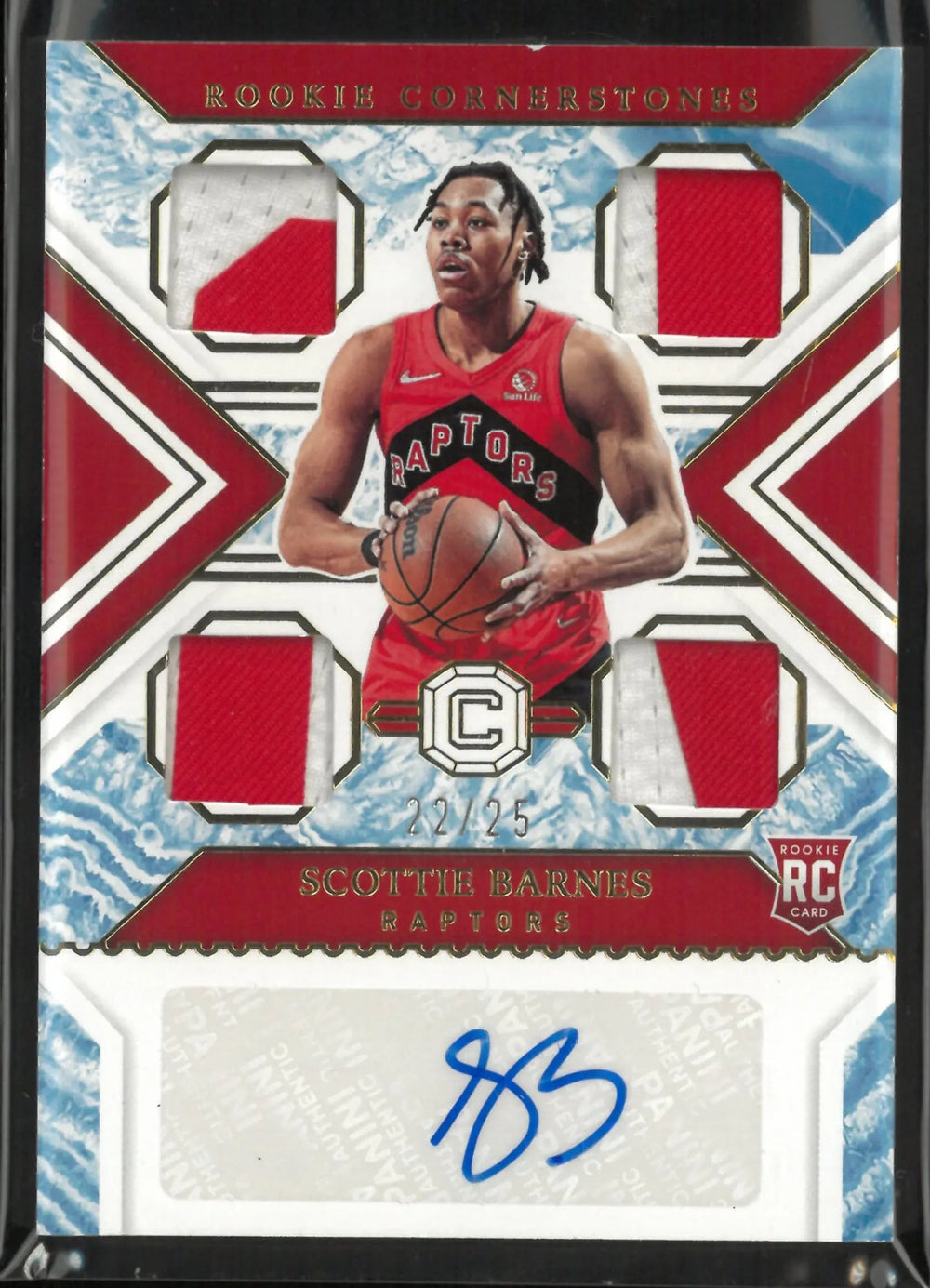 2021-22 Panini Chronicles Cornerstone Rookie Patch Autograph Scottie Barnes Auto