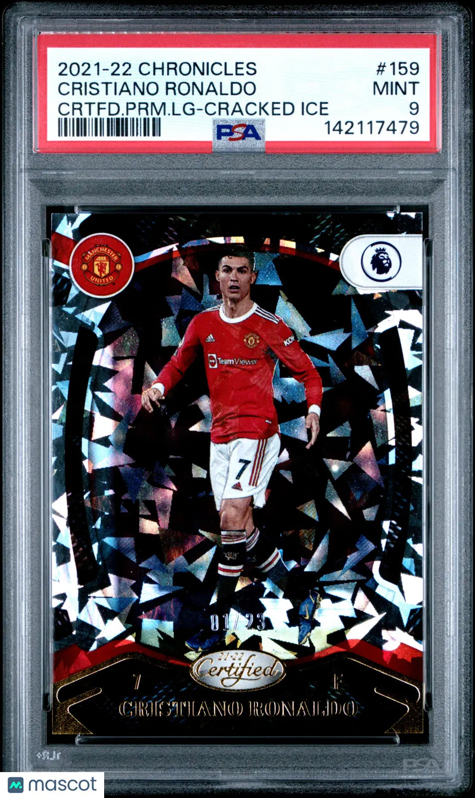 2021-22 Panini Chronicles Cristiano Ronaldo Crafted LG Cracked Ice 1/23 PSA 9