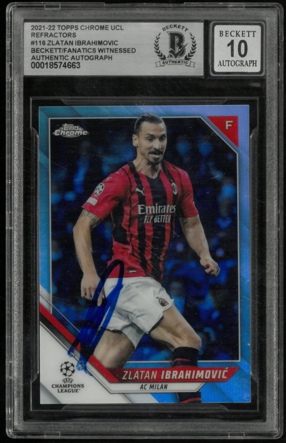 2021-22 Topps Chrome UCL Refractors Zlatan Ibrahimovic Auto Beckett 10