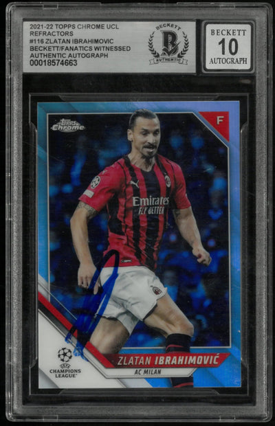 2021-22 Topps Chrome UCL Refractors Zlatan Ibrahimovic Auto Beckett 10