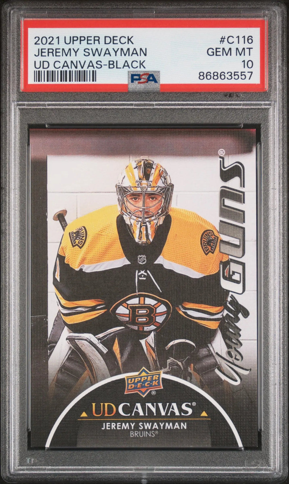 2021-22 Upper Deck Series 1 UD Canvas Young Guns RC Jeremy Swayman Black PSA 10