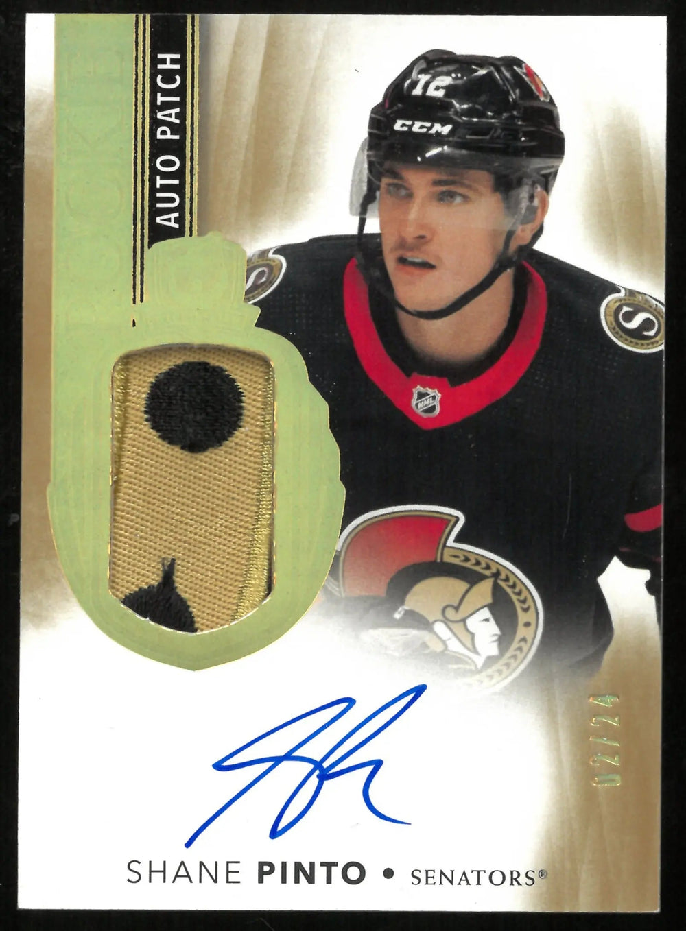 2021-22 Upper Deck The Cup Shane Pinto Gold RC Rookie Patch Auto /24