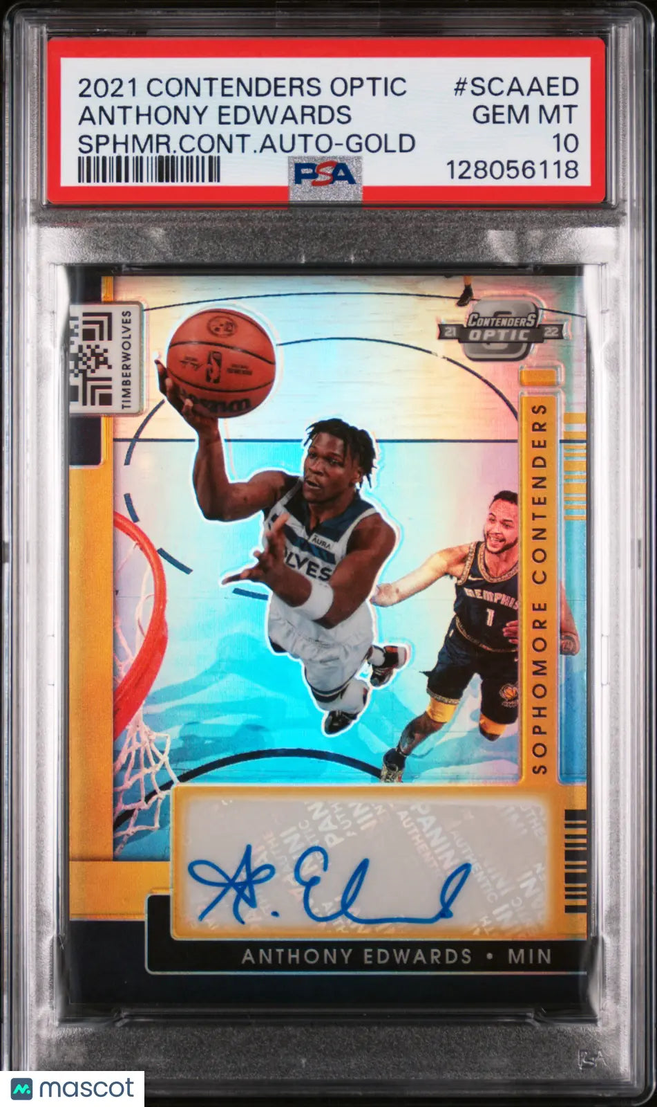 2021 Contenders Optic Basketball Sophomore Auto Anthony Edwards Gold PSA 10 /10