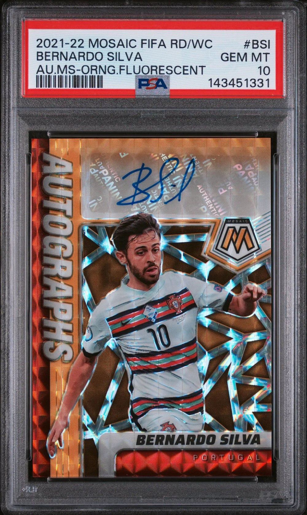2021 Mosaic FIFA Rd To WC Bernardo Silva Auto MS Orange Fluorescent PSA 10 /50