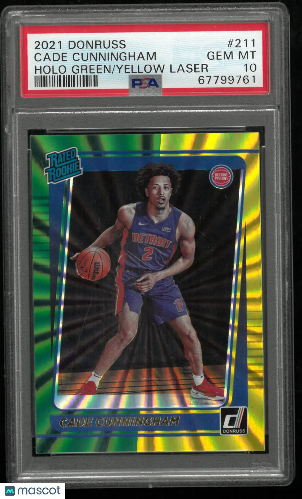 2021 Donruss Cade Cunningham Holo Green Yellow Laser PSA 10 Rookie RC