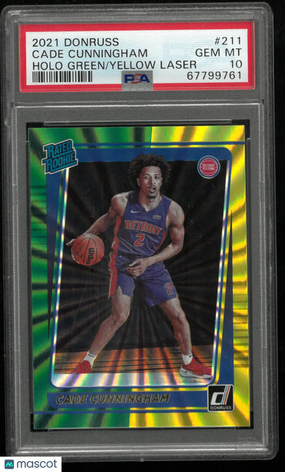 2021 Donruss Cade Cunningham Holo Green Yellow Laser PSA 10 Rookie RC