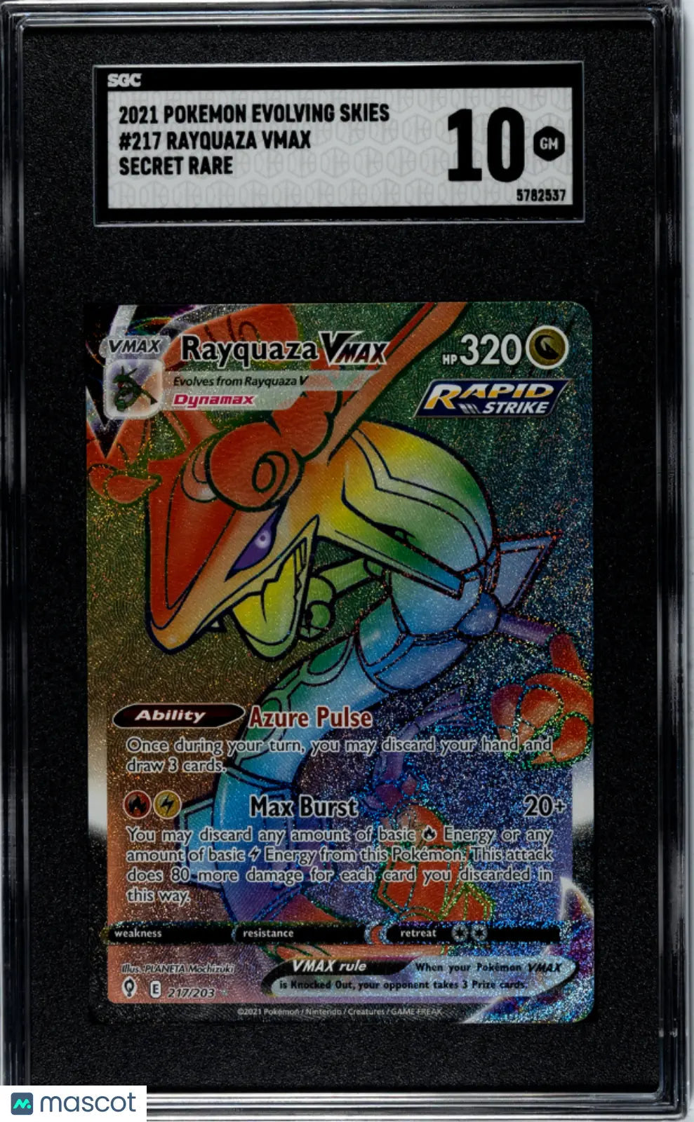 2021 Pokemon Evolving Skies Rayquaza VMAX Secret Rare SGC 10 217/203
