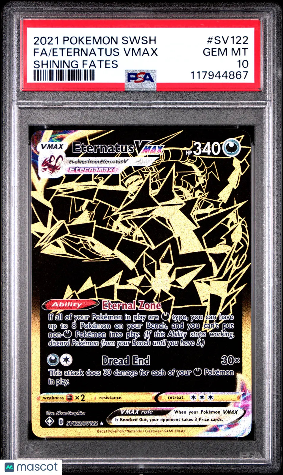 2021 Pokemon Sword & Shield Shining Fates Eternatus VMAX Fa PSA 10 #SV122