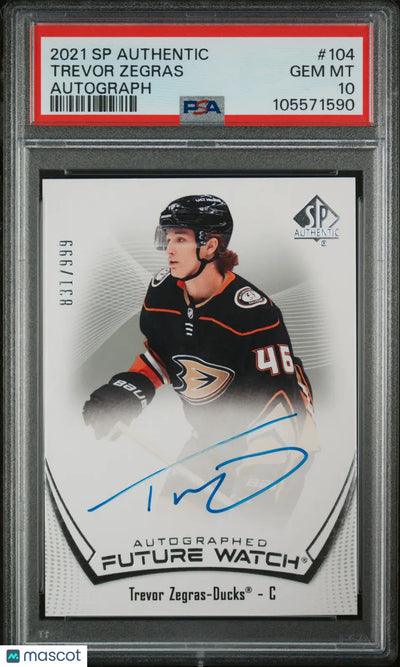 2021 UD SP Authentic Trevor Zegras RC Future Watch Auto /999 PSA 10
