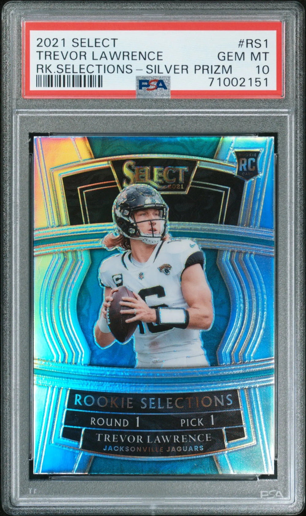 2021 Select Football Rookie Selections Trevor Lawrence Silver Prizm PSA 10