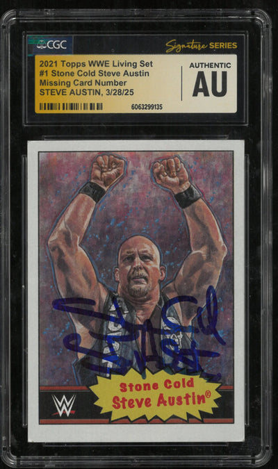 2021 Topps WWE Living Set Stone Cold Steve Austin Missing Card Number Auto CGC Authentic