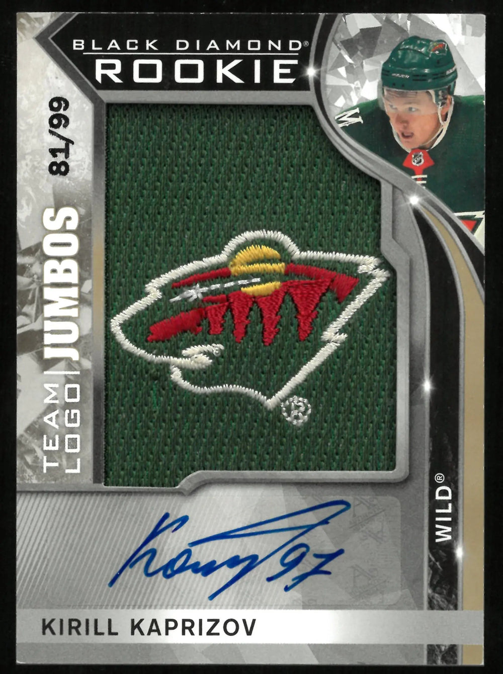 2021 UD Black Diamond Team Logo Jumbos Kirill Kaprizov Autograph Rookie RC /99
