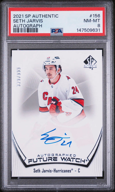 2021 UD SP Authentic Seth Jarvis Future Watch Auto RC Rookie /999 PSA 8