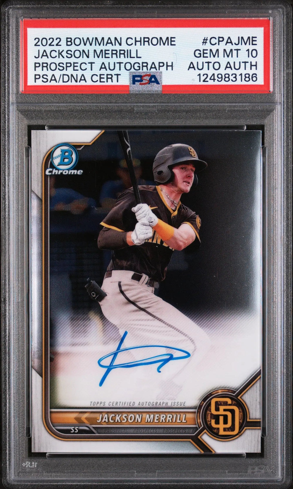 2022 1st Bowman Chrome Prospect Autograph Auto Jackson Merrill RC PSA 10