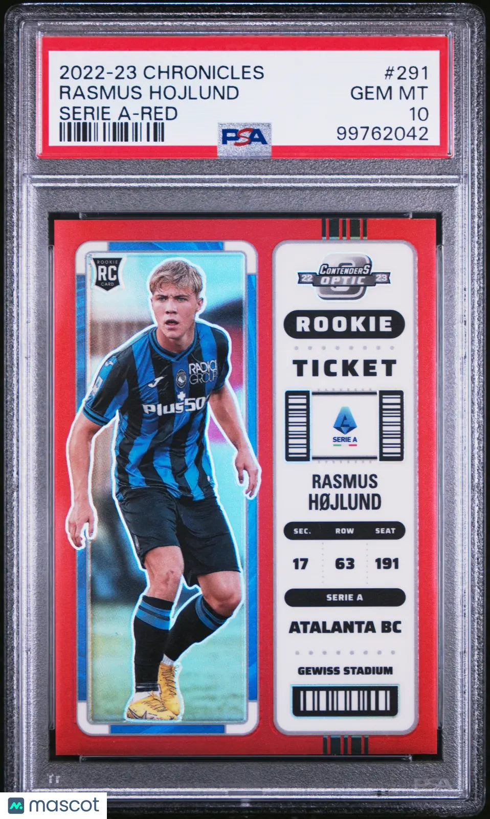 2022-23 Panini Chronicles Serie Red Rookie Ticket Rasmus Hojlund #291 /99 PSA 10