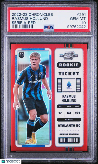 2022-23 Panini Chronicles Serie Red Rookie Ticket Rasmus Hojlund #291 /99 PSA 10