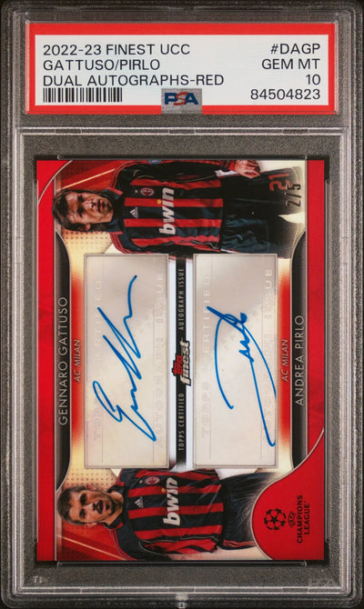 2022-23 Topps Finest UEFA CC Red Refractor Dual Auto Gattuso Pirlo /5 PSA 10