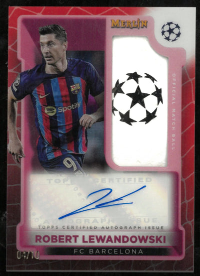 2022-23 Topps Merlin UCC Match Ball Red Signature Auto Robert Lewandowski /10