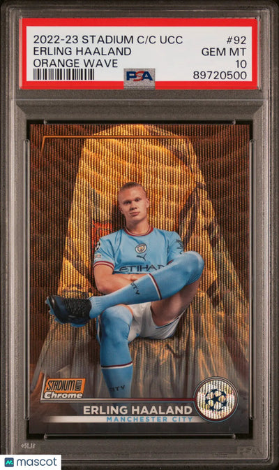 2022-23 Topps Stadium Club Chrome UEFA CC Erling Haaland Orange Wave PSA 10 /25