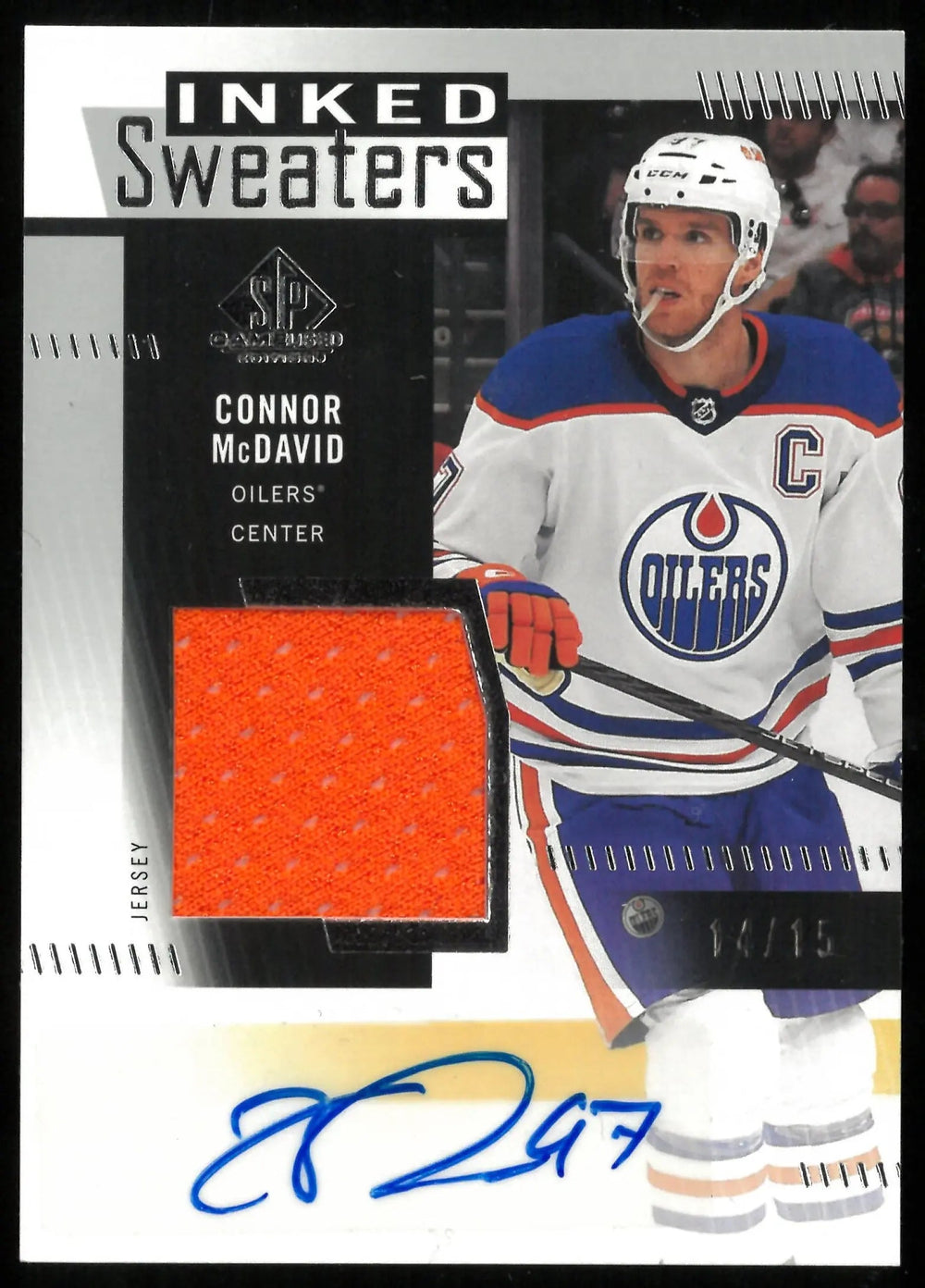 2022-23 UD SP Game Used Connor McDavid Inked Sweaters Patch Auto /15