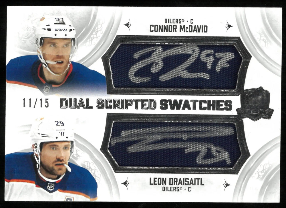 2022-23 Upper Deck The Cup Dual Scripted Swatches Patch Auto Connor McDavid Leon Draisaitl / 15