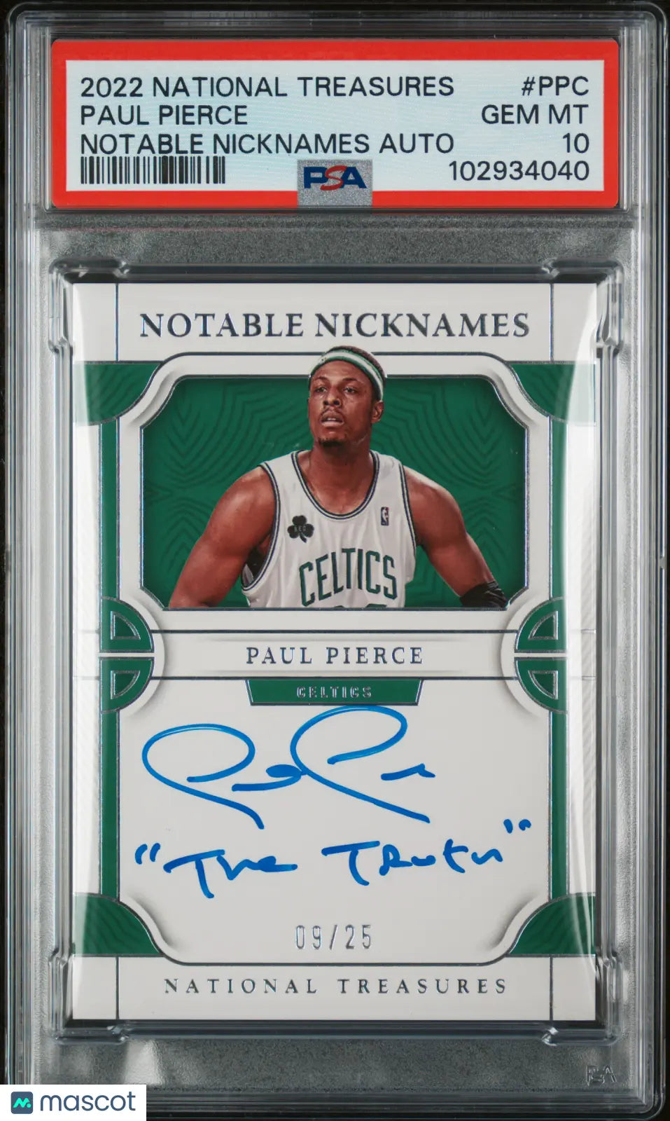 2022 National Treasures Notable Nicknames Auto Paul Pierce /25 PSA 10 The Truth