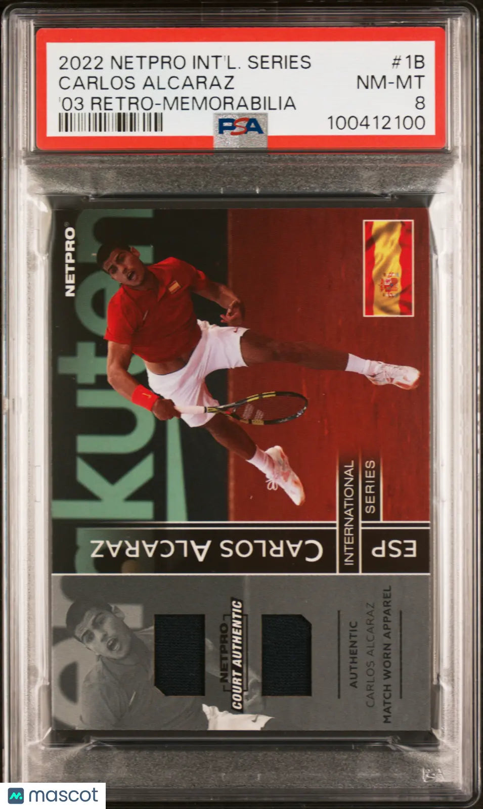 2022 Netpro International Series '03 Retro Carlos Alcaraz Dual Patch PSA 8 /50