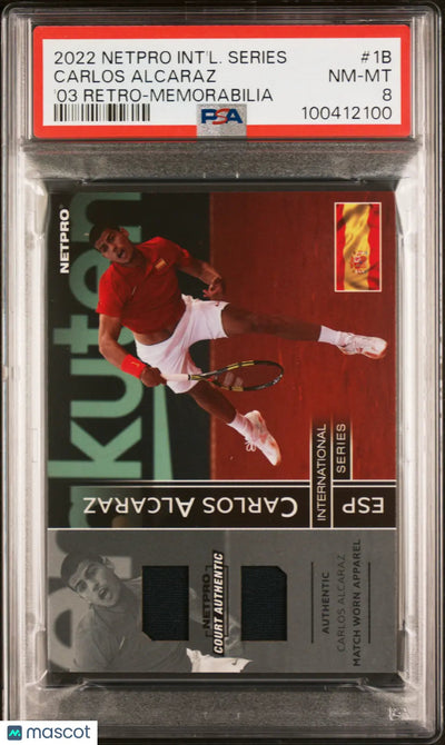 2022 Netpro International Series '03 Retro Carlos Alcaraz Dual Patch PSA 8 /50