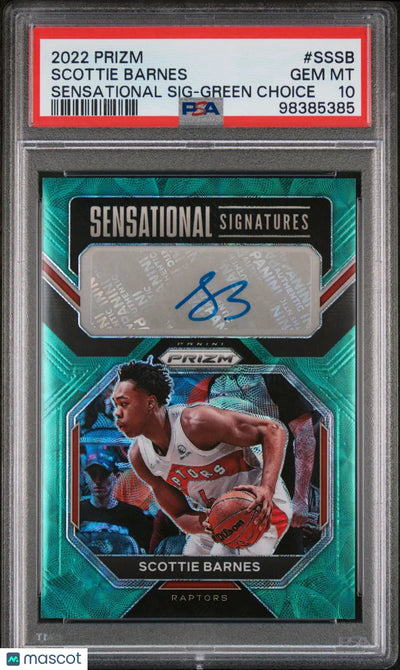 2022 Panini Prizm Sensational Signatures Green Auto Scottie Barnes PSA 10 8/8