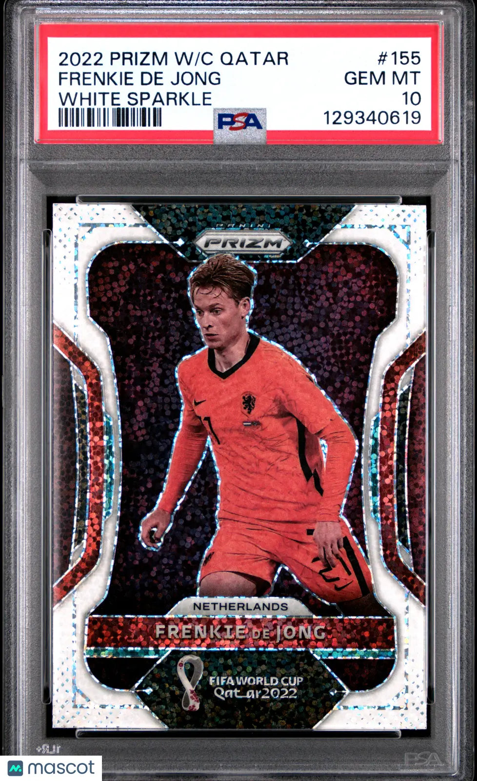 2022 Panini Prizm World Cup Qatar Frenkie De Jong #155 White Sparkle PSA 10