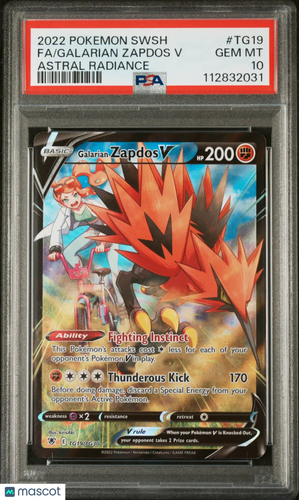 2022 Pokemon Sword & Shield Astral Radiance Galarian Zapdos V TG19/TG30 PSA 10