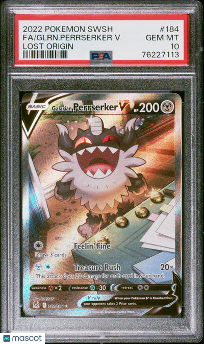 2022 Pokemon Sword & Shield Lost Origin Galarian Perrserker V Fa PSA 10 184/196