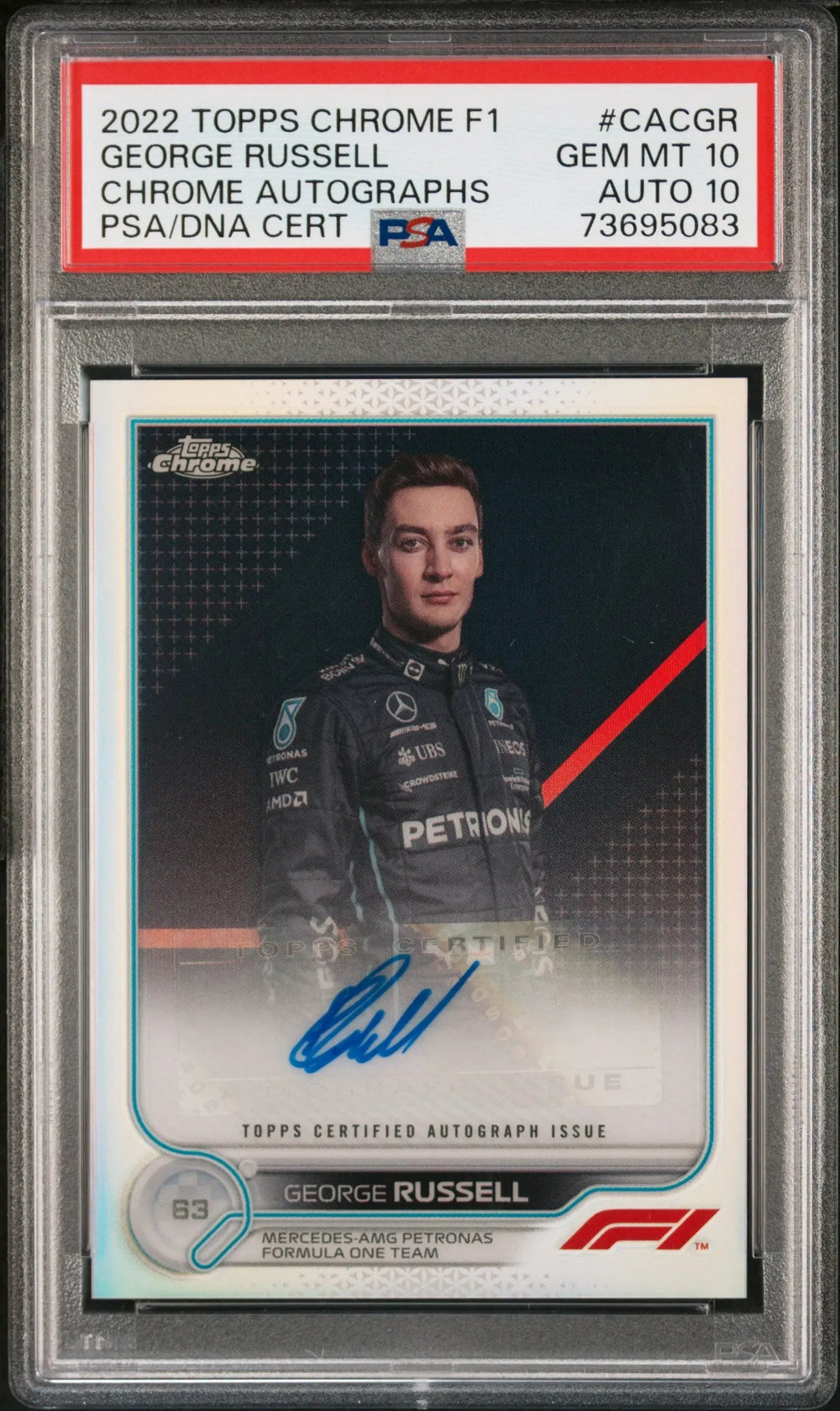 2022 Topps Chrome Formula 1 F1 Chrome Auto George Russell PSA 10 Auto 10