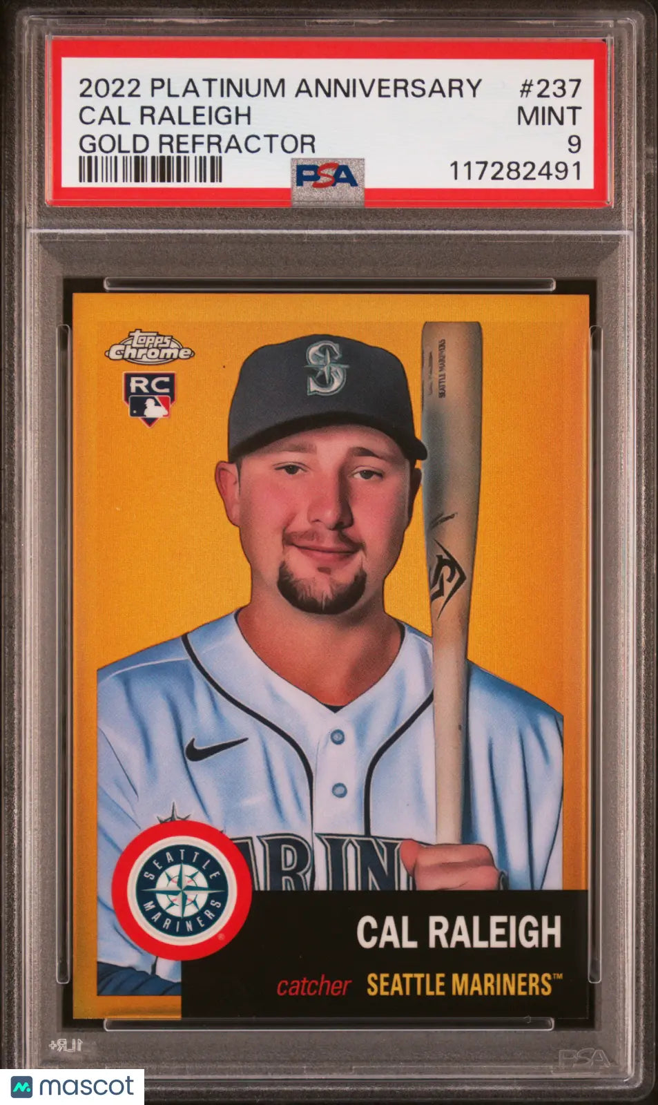 2022 Topps Chrome Platinum Cal Raleigh RC Rookie Gold Refractor PSA 9 /50
