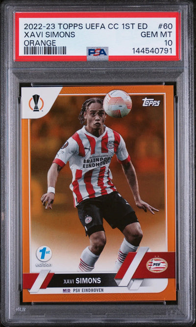 2022 Topps UEFA Club Competitions 1st Edition Orange Xavi Simons /25 PSA 10