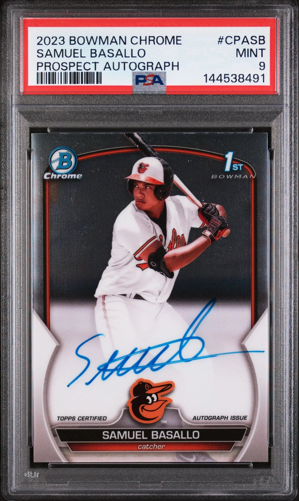 2023 1st Bowman Chrome Prospect Autograph Auto Samuel Basallo RC Rookie PSA 9