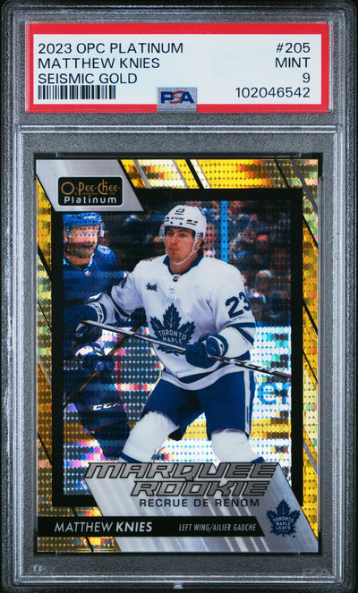 2023-24 O-Pee-Chee Platinum Matthew Knies Marquee RC Seismic Gold PSA 9 /50