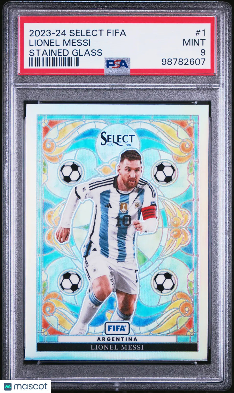 2023-24 Panini Select FIFA Stained Glass Lionel Messi #1 PSA 9