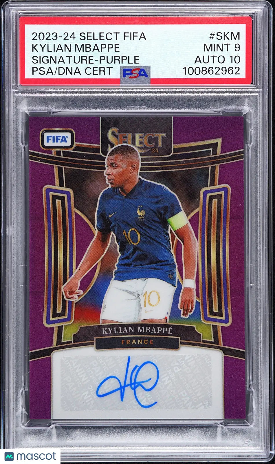 2023-24 Select FIFA Signatures Auto Kylian Mbappe Purple PSA 9 Auto 10 /10