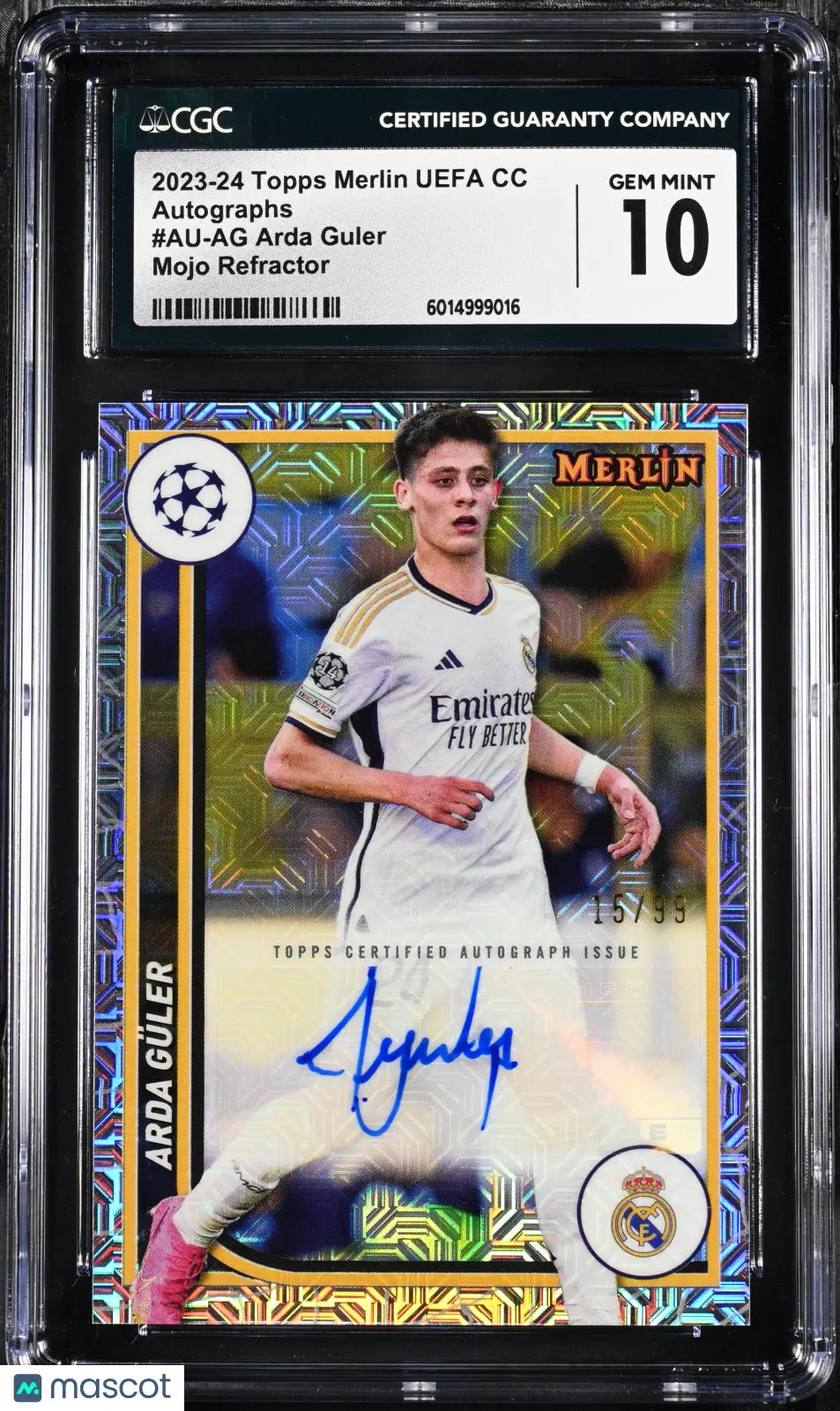 2023-24 Topps Merlin UEFA CC Arda Guler Mojo Refractor /99 Auto Autograph CGC 10