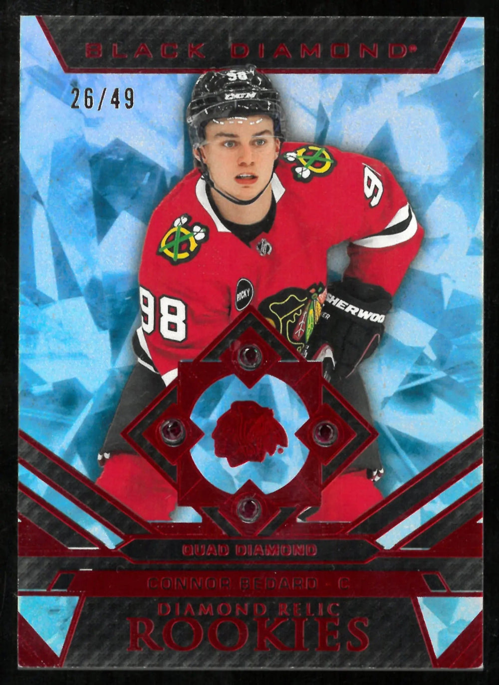 2023-24 Upper Deck Black Diamond Red Quad Diamond Relic Rookies Connor Bedard /49