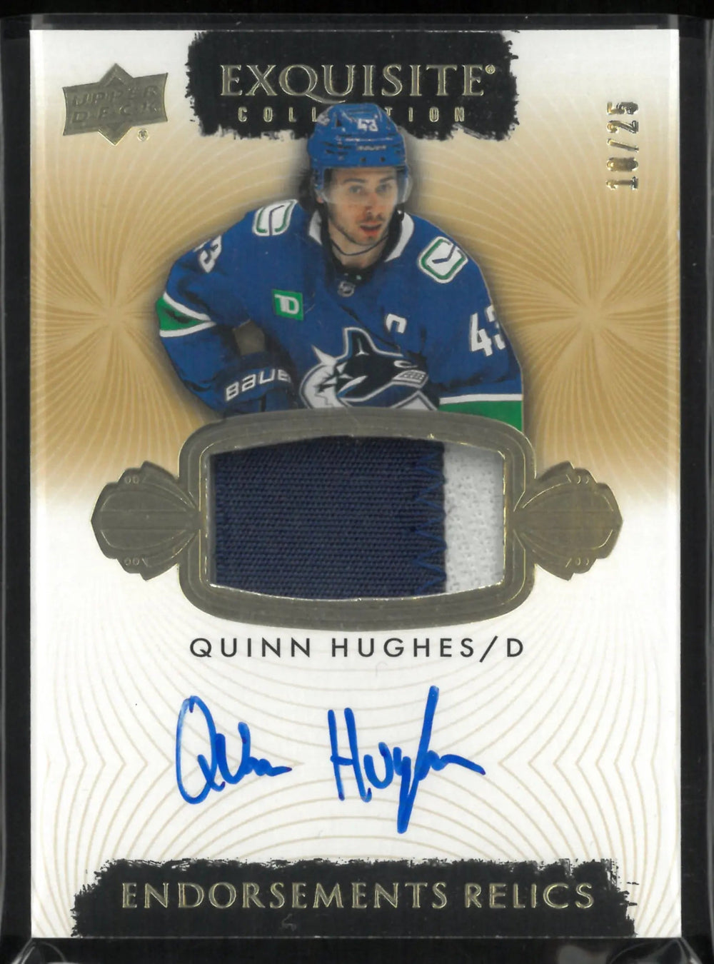 2023-24 Upper Deck Exquisite Endorsements Quinn Hughes Auto Patch /25