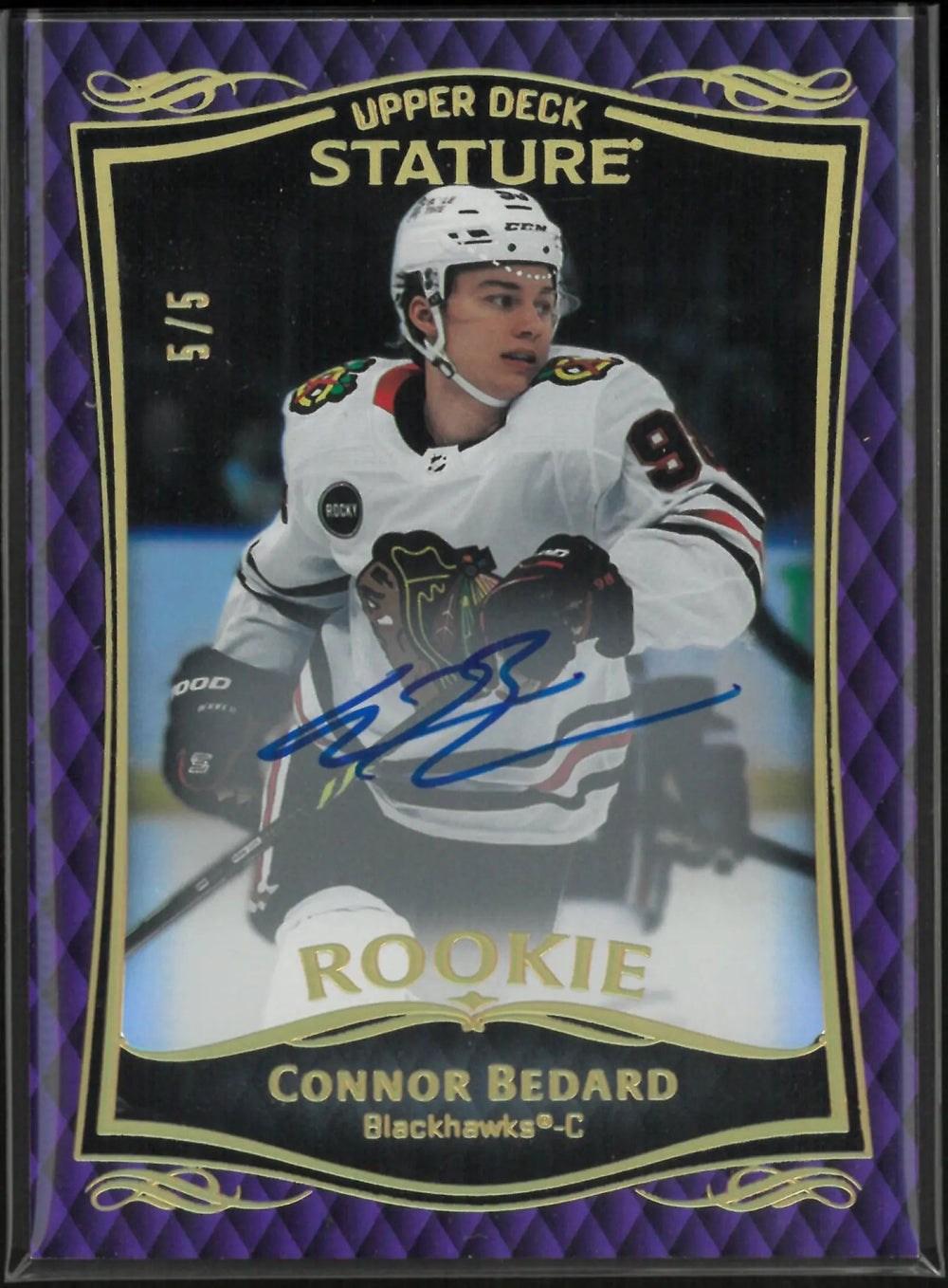 2023-24 Upper Deck Stature Hockey Connor Bedard RC Rookie Purple Auto 5/5