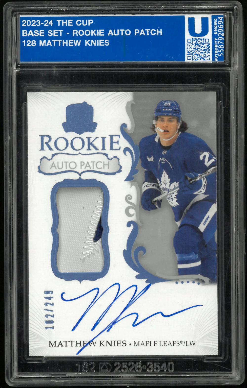 2023-24 Upper Deck The Cup Rookie Patch Autograph Matthew Knies Auto /249 RC