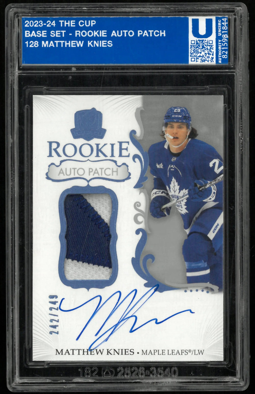 2023-24 Upper Deck The Cup Rookie Patch Autograph Matthew Knies RC Auto /249